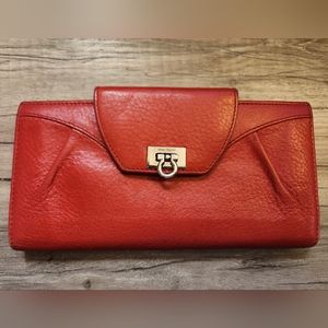 Vintage Salvatore Ferragamo wallet clutch- Red leather
